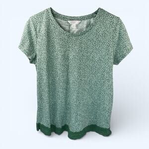 Lauren Conrad Womens Top Sz M Green White Ditsy Floral Short Sleeve T Shirt